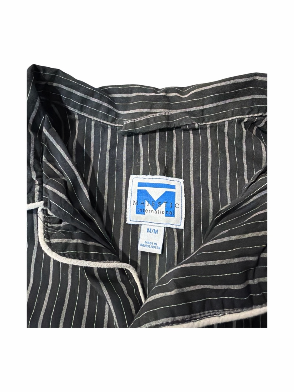 Majestic International Pajama Set. Medium Black Pinstripe Long Sleeve 2 Piece - Picture 2 of 3